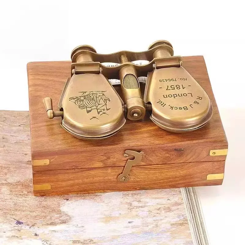 Vintage Brass Binoculars Ornament Desktop Mini Telescope Brass Crafts Home Decoration