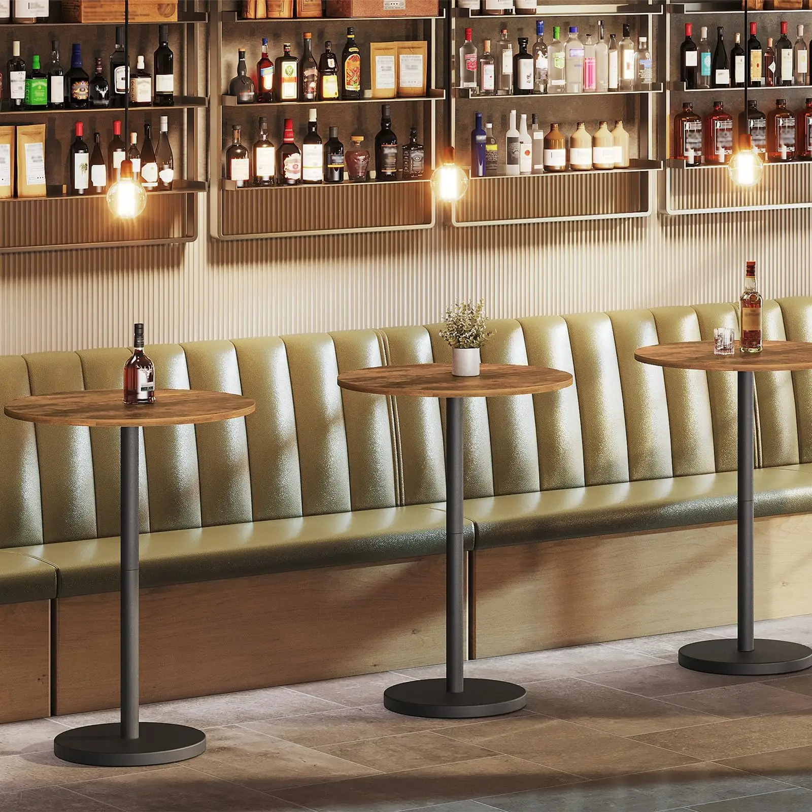 Bar Table, Round Bar Table Set of 2, Counter Height Table, Pub Cocktail Table, Metal Frame, for Bistro, Dining Room