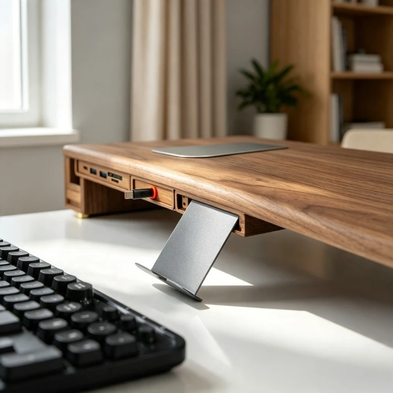 Solid Wood Monitor Riser Stand Holder Organizer Modular Desktop Storage Rack for Phone iPad Tablet, Sturdy Durable Compact Pro