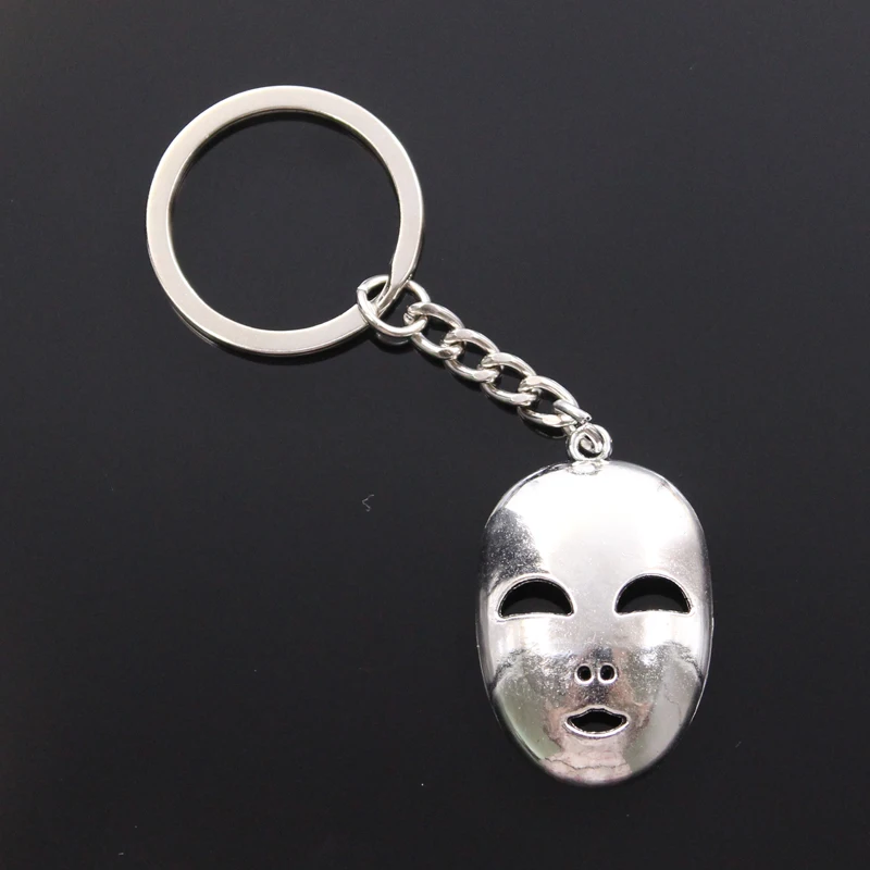 New Fashion Men 30mm Car Keychain DIY Metal Holder Chain Vintage Party Mask Masquerade Mardi Gras 40x26mm Silver Color Pendant