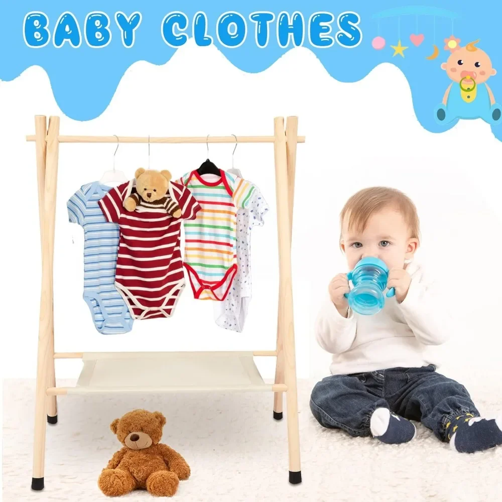 LISM 2 Pcs Baby Clothes Rack Kids Clothing Rack Dress up Storage Garment Rack Wooden Clothes Organizer with Storage Shelf