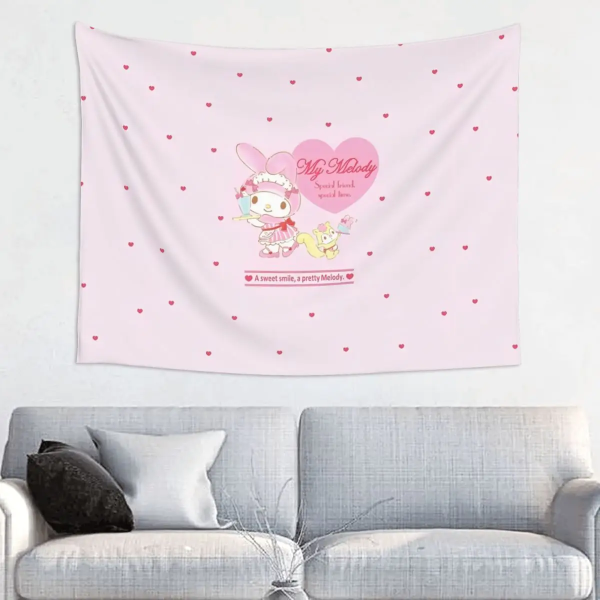 Sanrio Kawaii My Melody Tapestry Wall Hanging Print Polyester Tapestry Anime INS Throw Rug Blanket Room Decor Wall Cloth