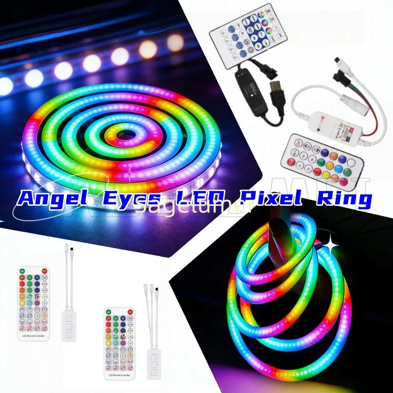 

Светодиодная лента с индивидуальной адресацией, USB-разъем, DC5V, COB RING RGB WS2812, с контроллером Bluetooth APP 611E, 27/48/73/96/120 мм