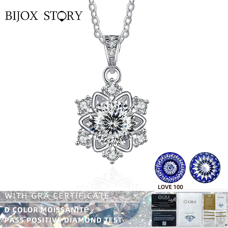 

BIJOX STORY 1Carat Love 100 Plum Blossom Sakura Multi Cuts Moissanite Pendant Necklace 925 Sterling Silver Flower Shape Necklace