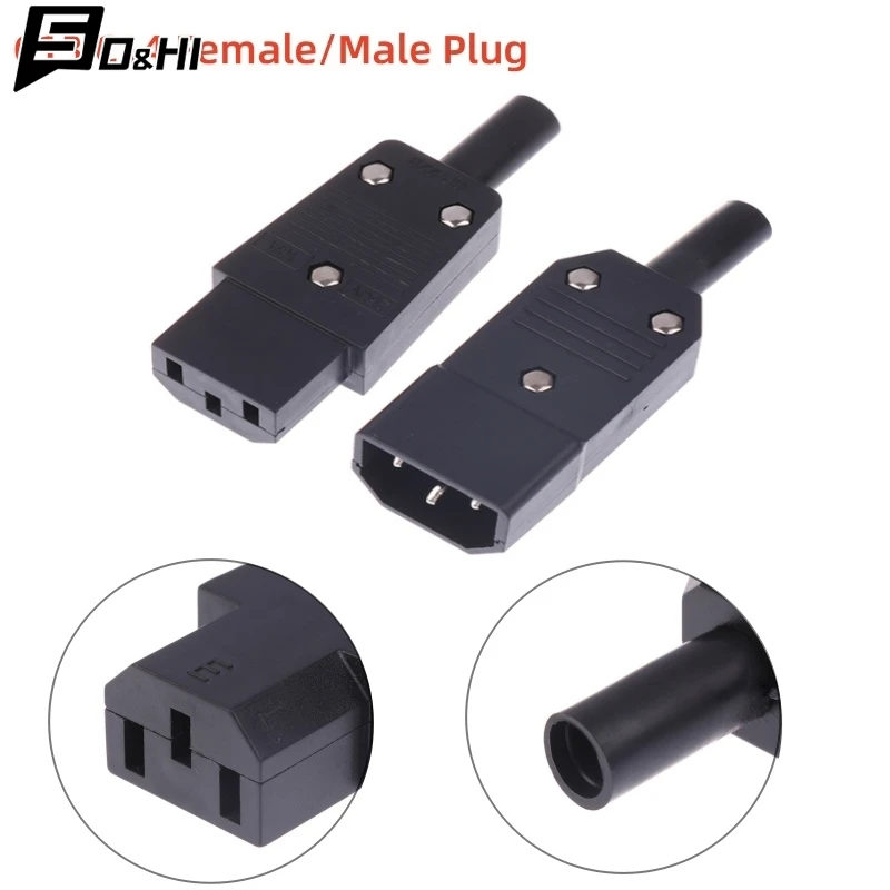 16A 250V Black IEC Straight Cable Plug Connector C13 C14 Female Male Plug Rewirable Power Connector 3 Pin AC Socket