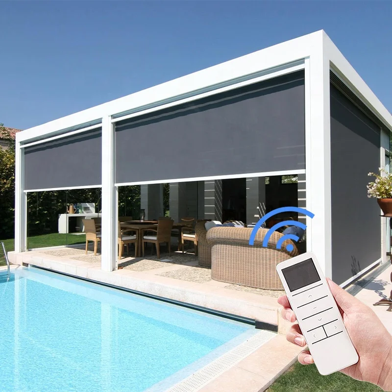 QINGYING Exterior Automatic Motorized Outdoor Patio Blinds