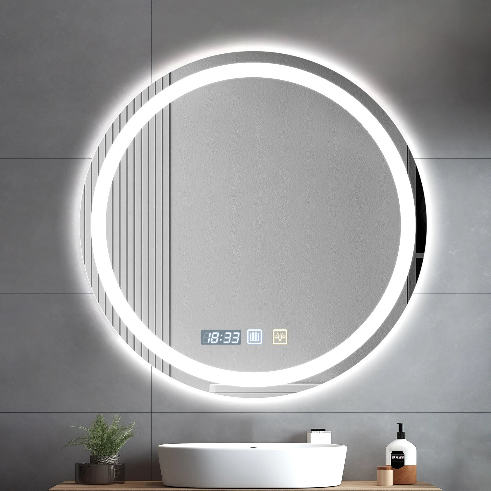 Runder LED-Wandspiegel für Badezimmer mit Dimmbarer Beleuchtung, Geeignet für Badezimmer, Duschräume und Heim-Badezimmer-Dekoration