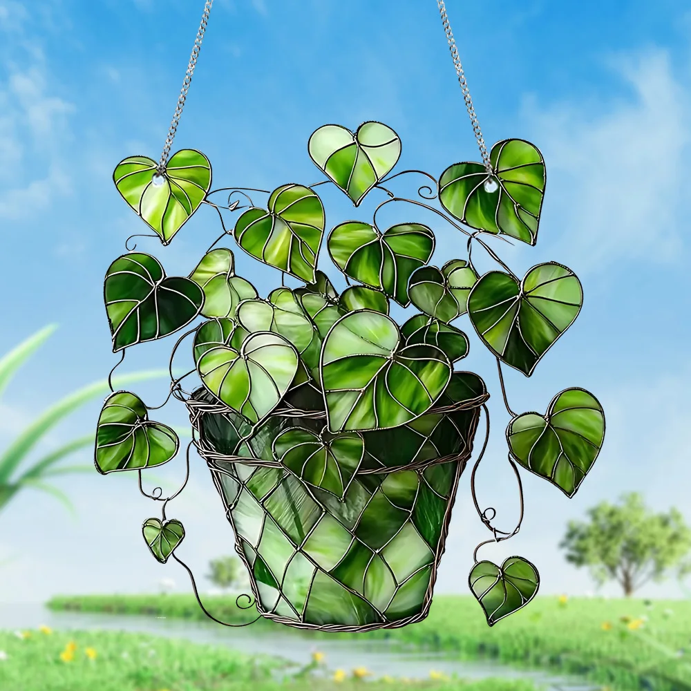 

Creative Green Plants Potted Hanging Decorations 2D Plane Acrylic Disc Pendant Garden Window Balcony Living Room Home Decoration