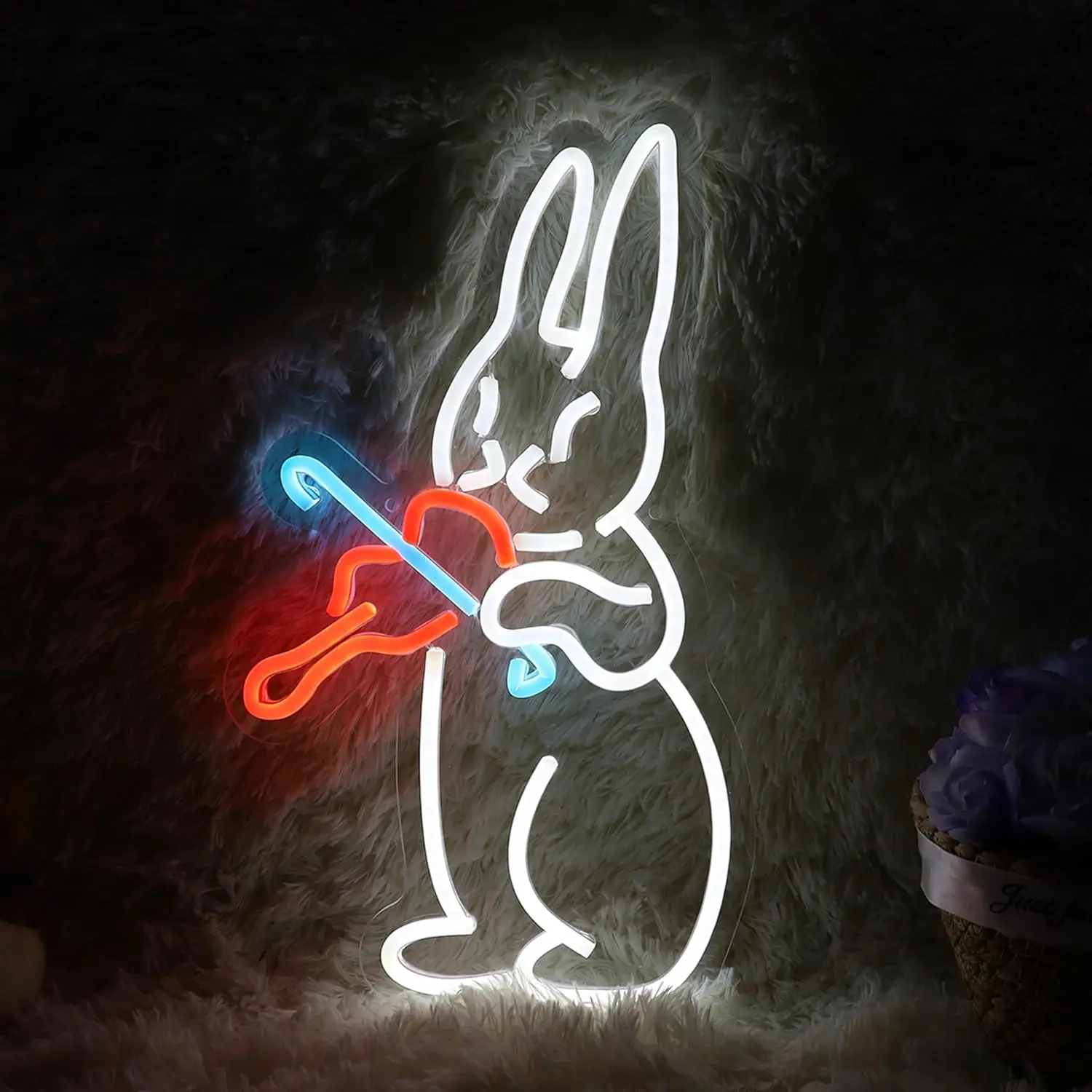 

Rabbit Play Violin Neon Sign Dimmable Window Lights for Bedroom Music Hotel Decor Electronic Wall Draw Teen Birthday Art Gifts ﻿
