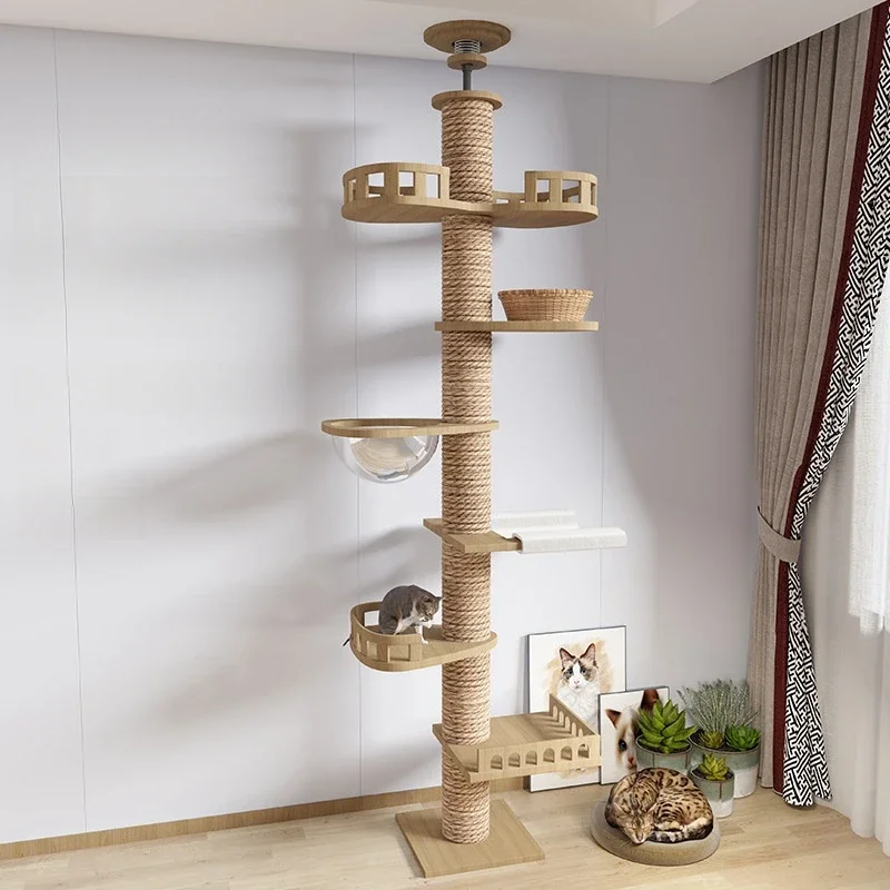 Adjustable Cat Tree House Cat Tower Floor to Ceiling Cats Multi-Level Condo With Scratching Post Hammock Pet Cat Pet Products