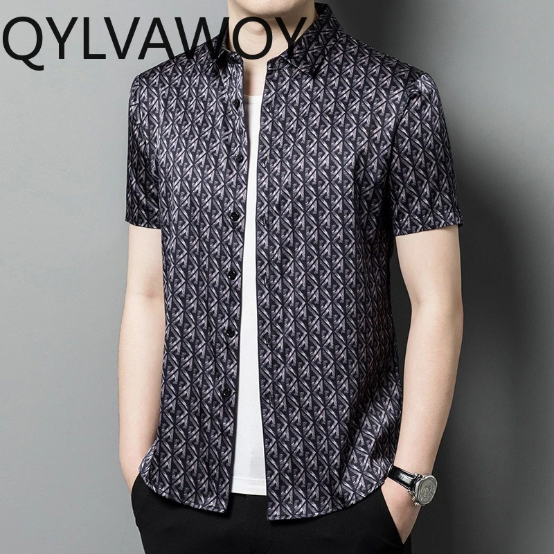 QYLVAWOY 92.4% Mulberry Silk Men's Shirts Casual Shirt High-end Shirts for Man 2026 Summer Tops Camisas De Hombre Short Sleeve