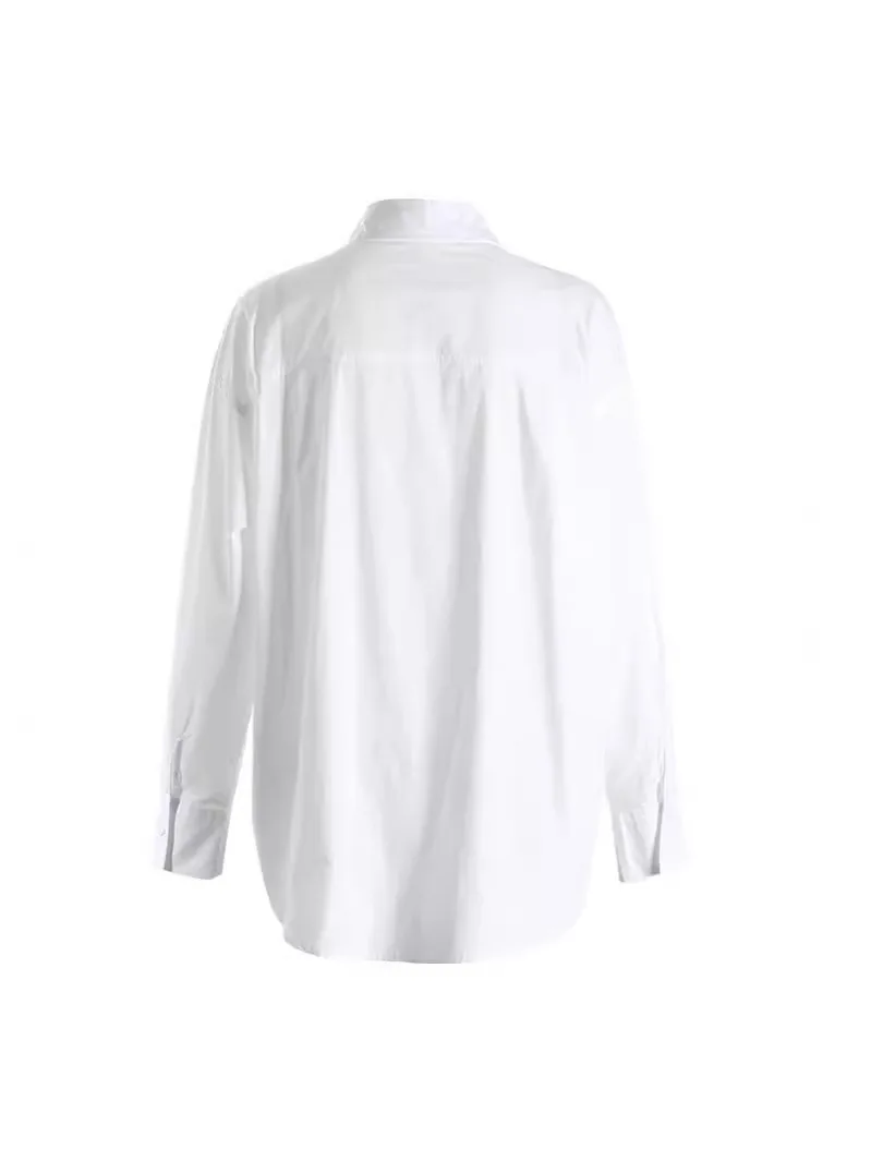 Fato de algodão branco elegante feminino, camisa, mangas completas, flor oca sexy, moda casual, casaco de menina quente, outono, 1 peça