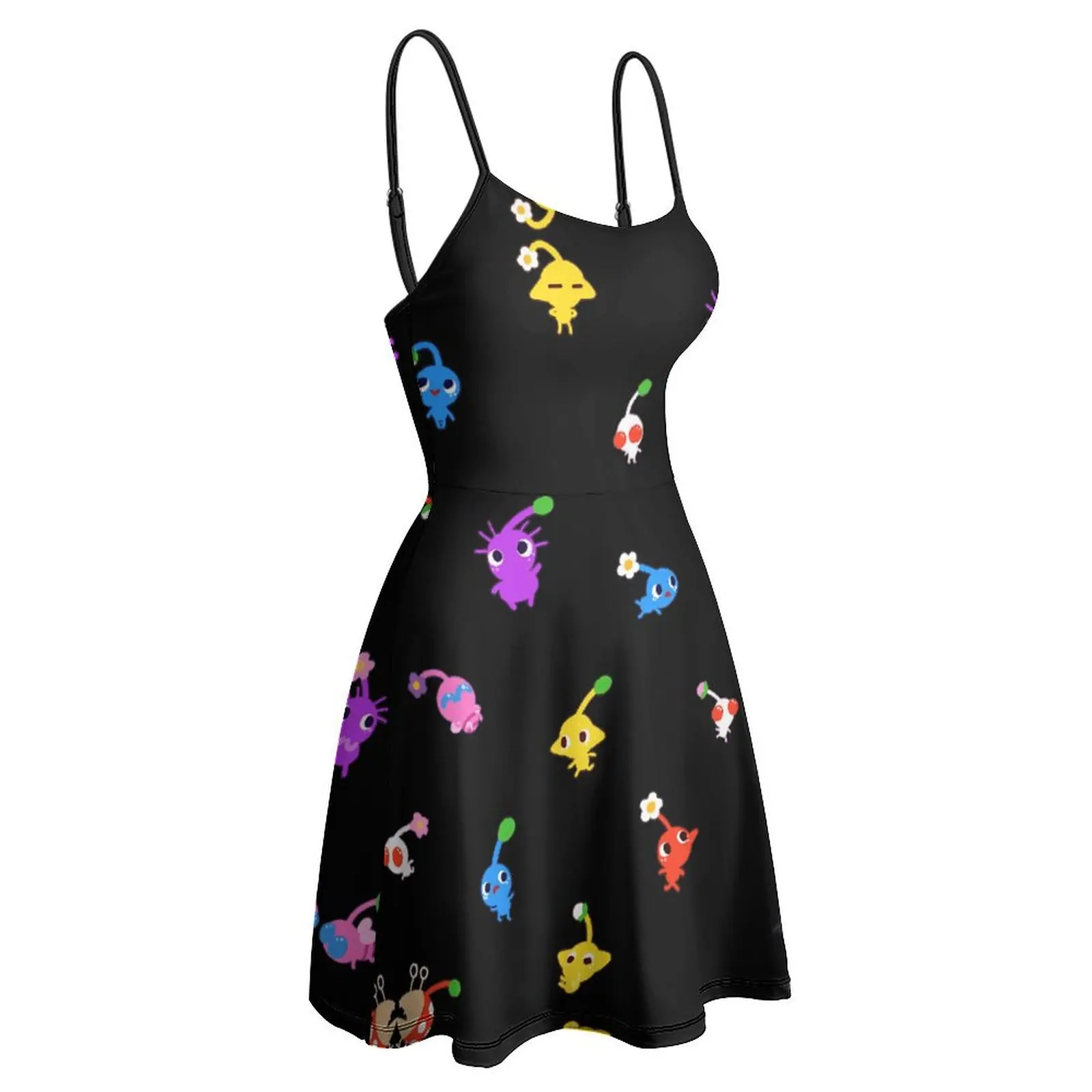 Vestido de suspensão feminino exótico pequeno Pikmin, estilingue feminino, coquetel gráfico, roupa de mulher