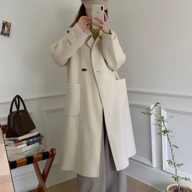 Corner buckle double-sided cashmere coat women's medium and long models  autumn and winter new high-end loose casual woolen