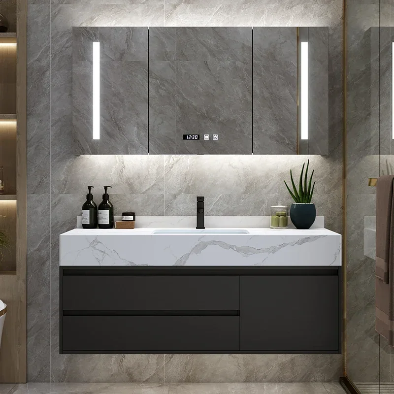 

Modern simple light luxury bathroom washbasin washbasin washbasin basin set Rock slab integrated bathroom cabinet combination