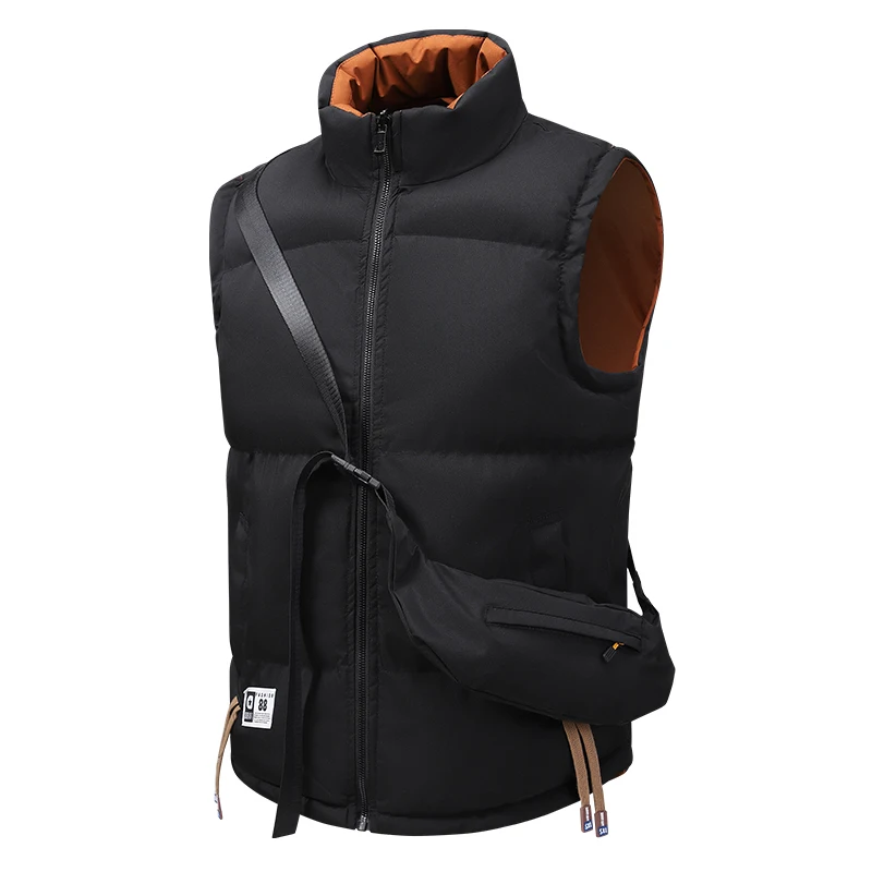 Men Reversible Padded Vest Winter Stand Collar Sleeveless Waistcoat Windproof Warm Zipper Cotton Vest Casual Outdoor Loose Gilet