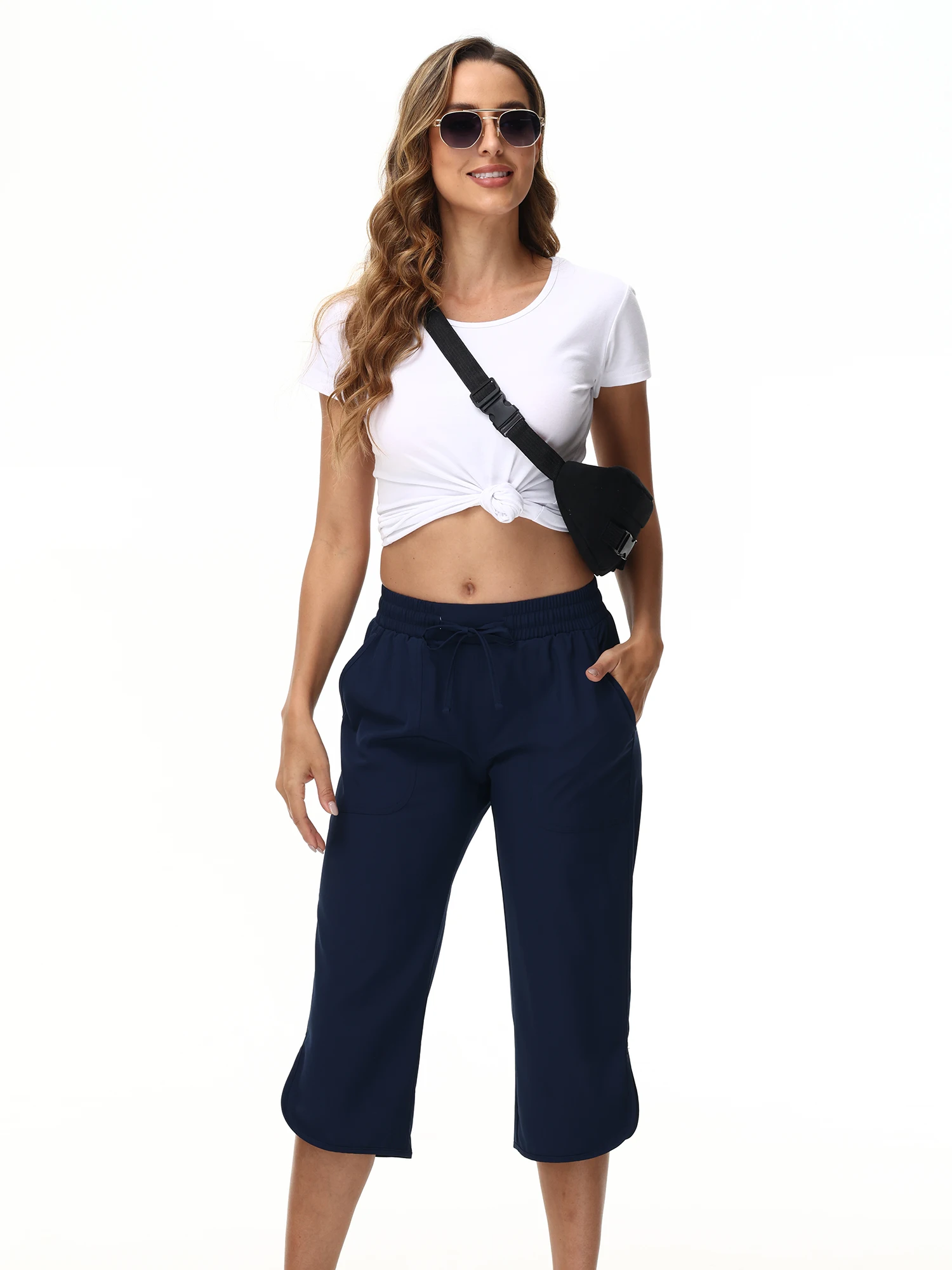 Women Casual Cropped Capris Cargo Pants, Outdoor Lightweight Capris Yoga Flared Pants, Breathable Quality Sweatpants