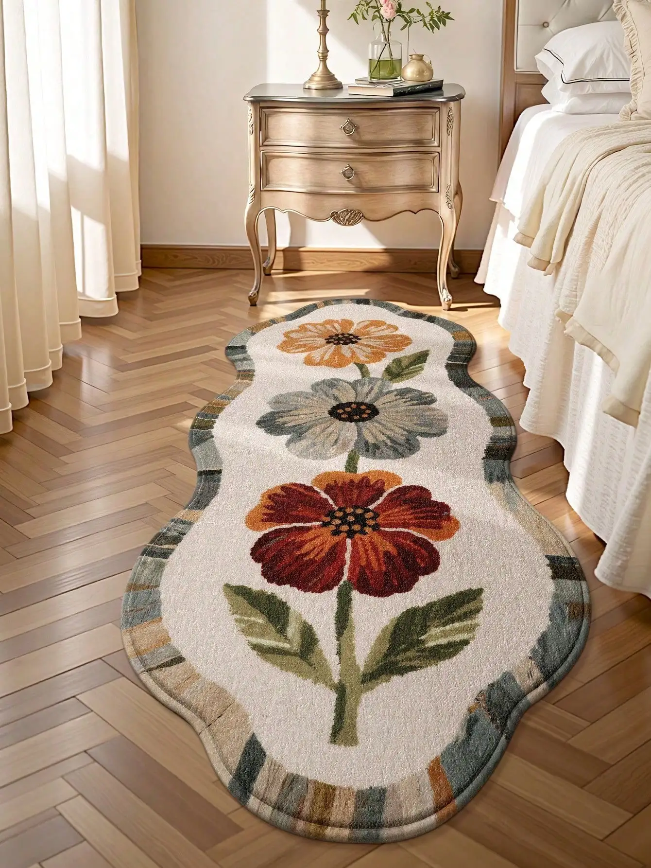1pc Vintage Minimalist Floral Print Carpet Runner Mat, Non-Slip Entryway Doormat, Soft Rug, Foldable & Washable, Suitable For Living Room, Kitchen, Bathroom, Bedside, Thickened Autumn/Winter Version, Thanksgiving Kitchen Rug