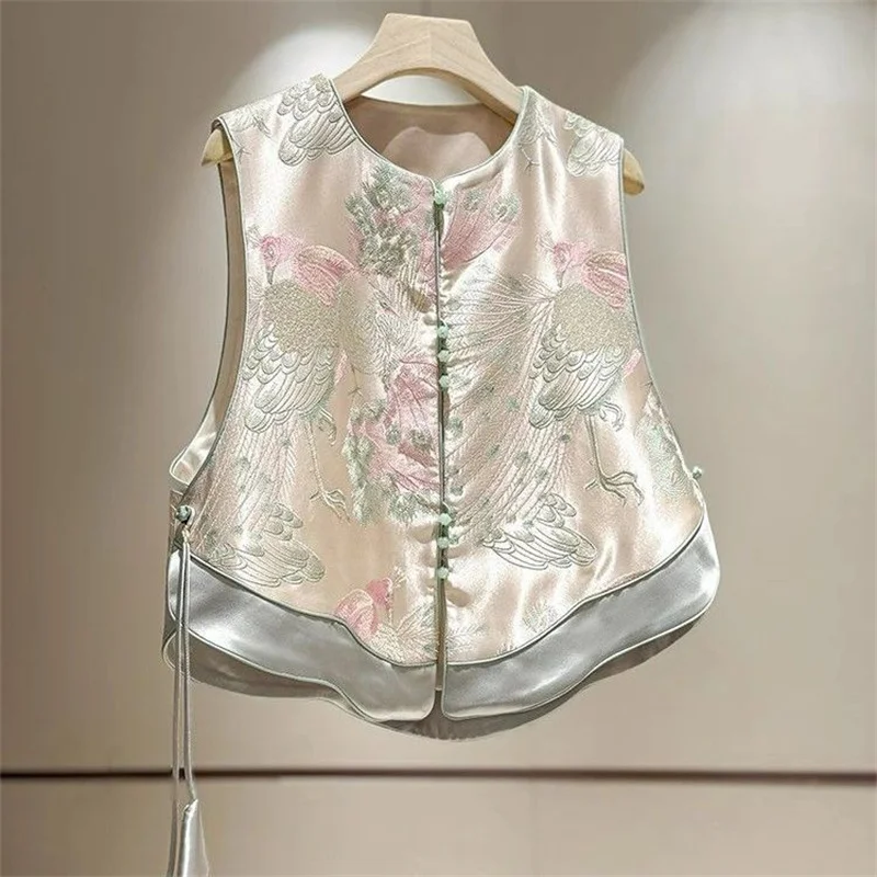 

Женские куртки Женский жилет Жилет в китайском стиле Женский весенний жилет с вышивкой павлина Изысканный высококачественный жилет в китайском стиле