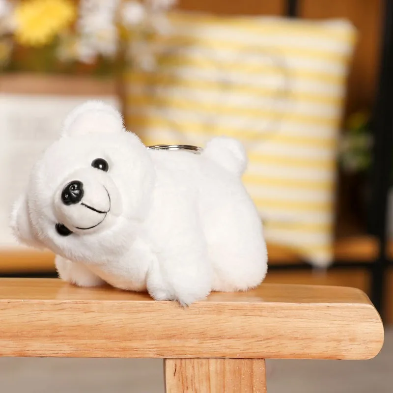 Bonito de pelúcia urso polar boneca chaveiro pingente dos desenhos animados animal neve urso polar carro chaveiro saco pingente amantes presentes femininos