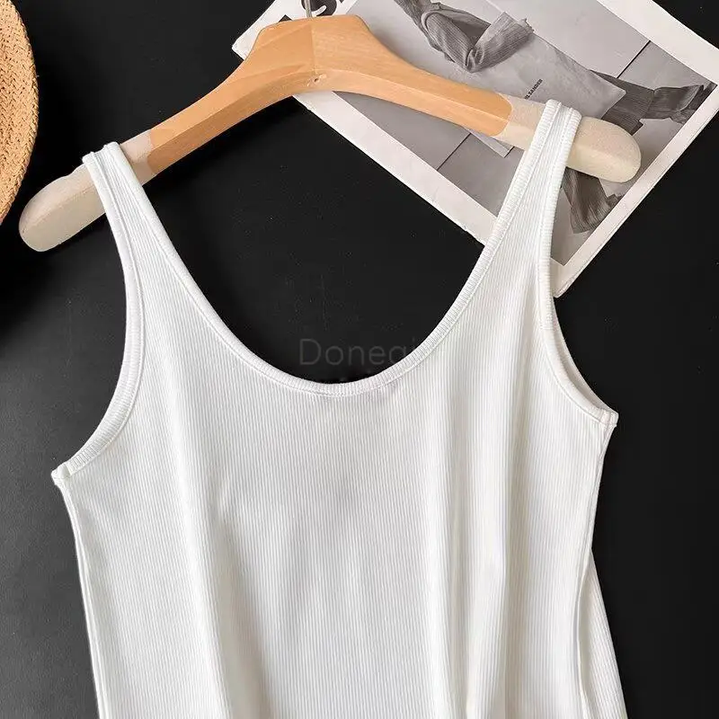 Donegirl 2024 Summer New Women Fashion U-neck Ribbing Sleeveless Vest Sling Basic Slim Casual Versatile Tank Tops Female Chic