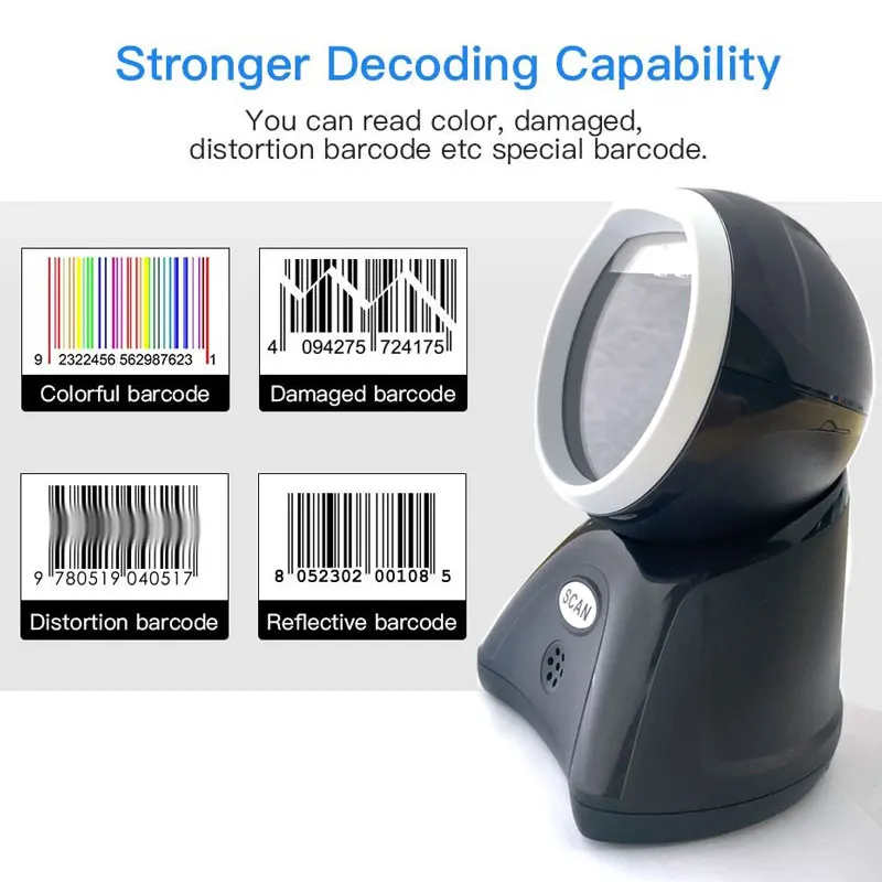 Imagem -03 - Desktop Barcode Scanner Mãos-livres Plataforma de Detecção Automática 1d 2d Upc Ana Fast Scan Reader Cabo Usb com Fio