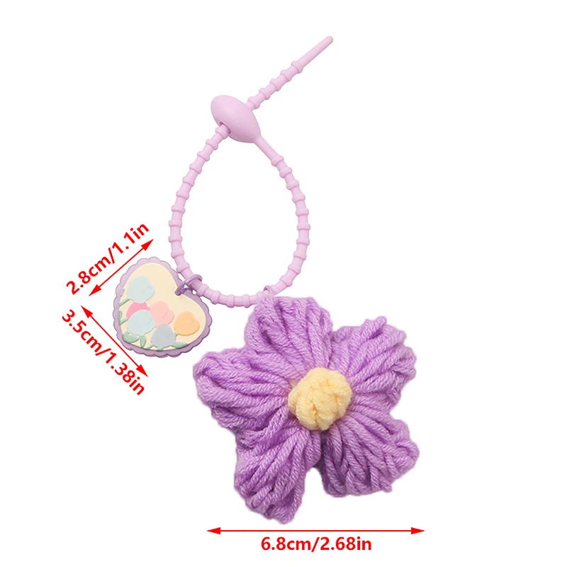 Cor Malha Flor Chaveiros, Bonito Keychain Criativo, Saco Pingente Decorações, Headset Case Decor Acessórios