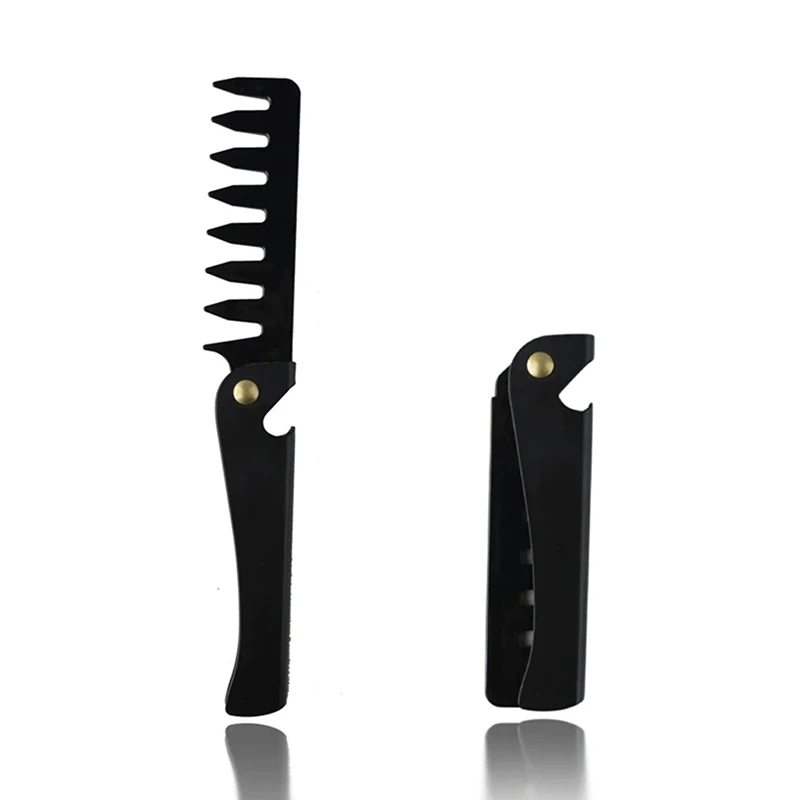 Black Portable Folding Steel Hair Combs For Men Wide Tooth Retro Oil Head Comb Pocket Beard Combs Barber Styling Tools