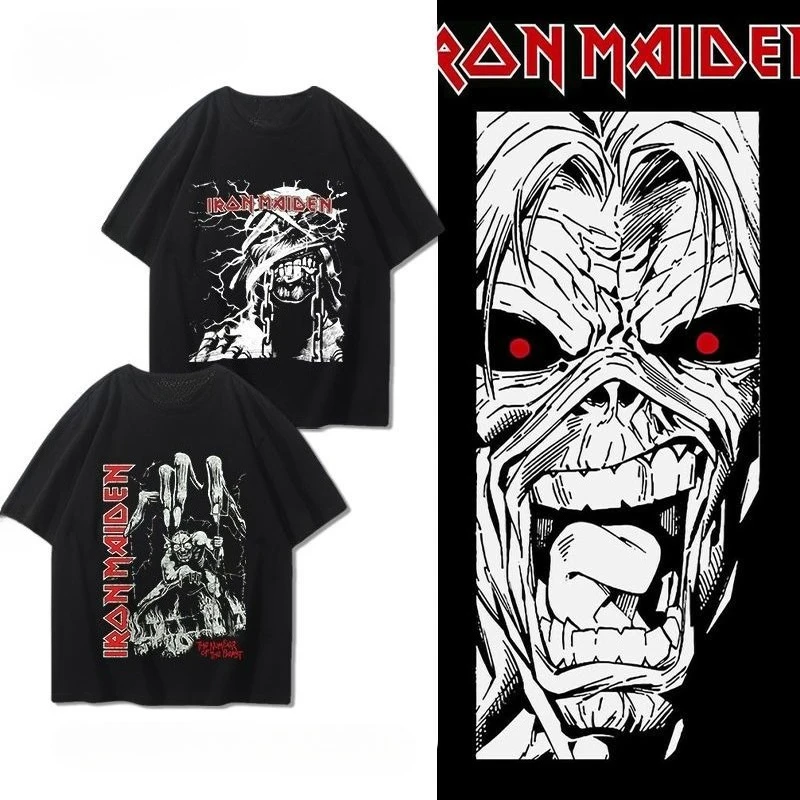 

Iron Maiden Band Peripheral T-shirt, Men's Summer High Street American Dark Metal Rock Half-sleeved