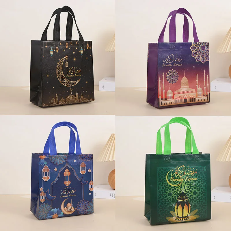 4pcs Ramadan Kareem Gift Bags Set Water-Resistant Tote Bags with Handle Eid Mubarak Muslim Festival Party Gifts Packaging Bag