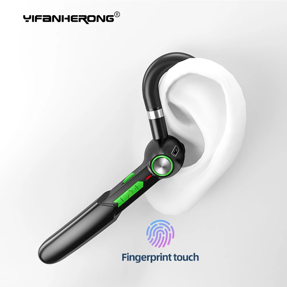 Handsfree 5.0 Bluetooth-Compatible Headset Fingerprint Touch HIFI Wireless Headset Business Earphone Earpiece With Mic HD Call