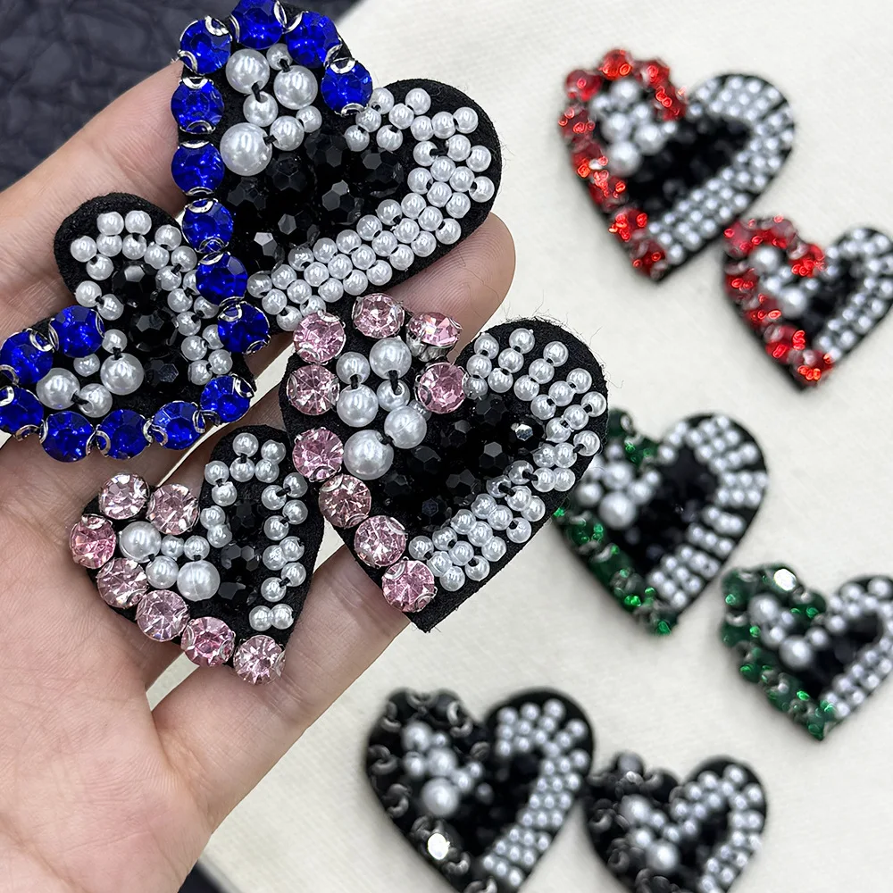 Rhinestone bead heart patch for clothes, shoes, bags, pants, embroidery accessories