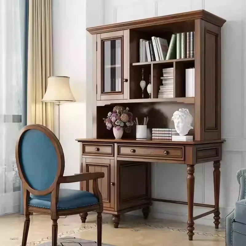 American rural solid wood desk bookshelf combination cabinet ash wood simple modern learning writing desk