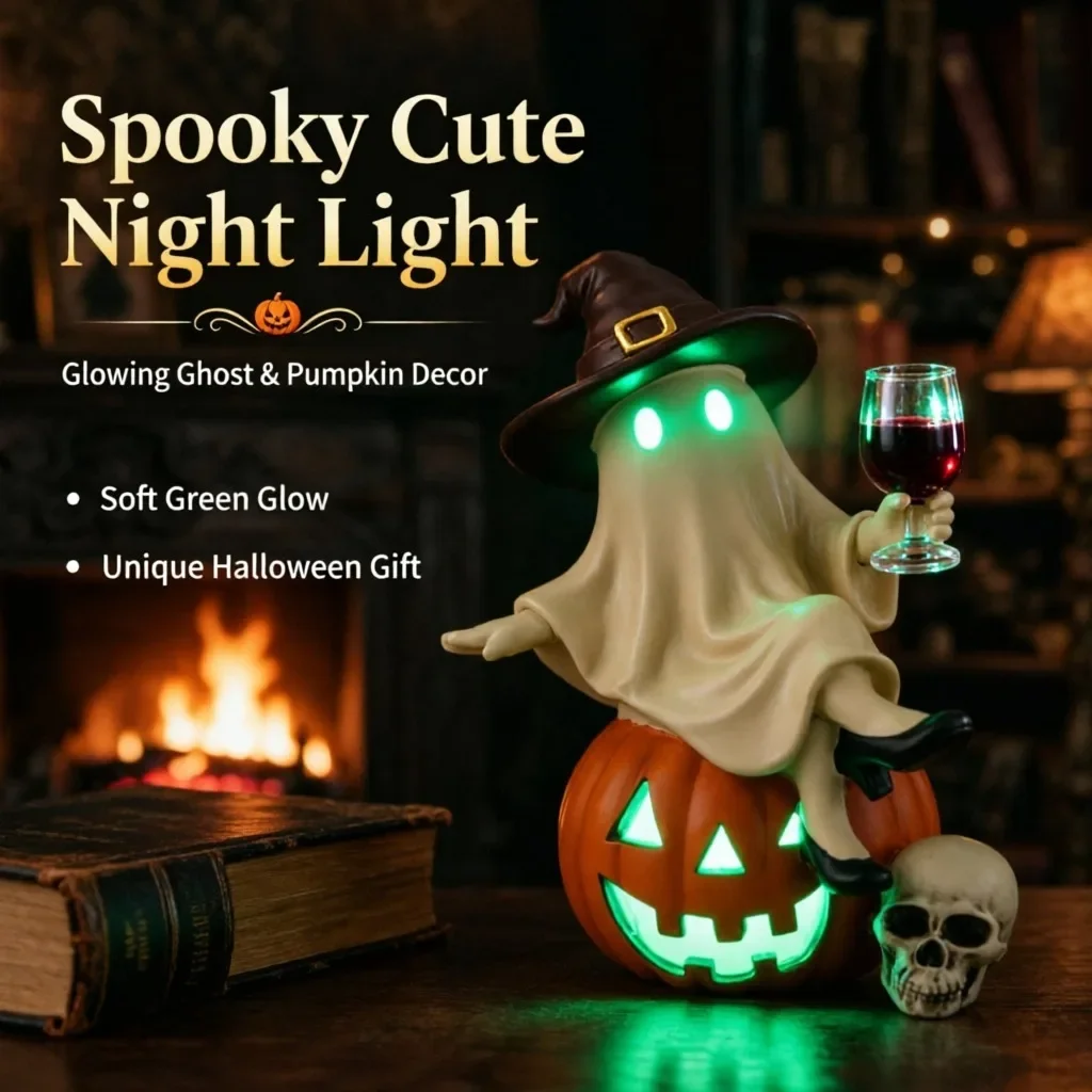 LED Illuminated Night Light Ghost, Pumpkin Resin Figurine Halloween Desktop, Table Party Home Decoration Ornament, Gift