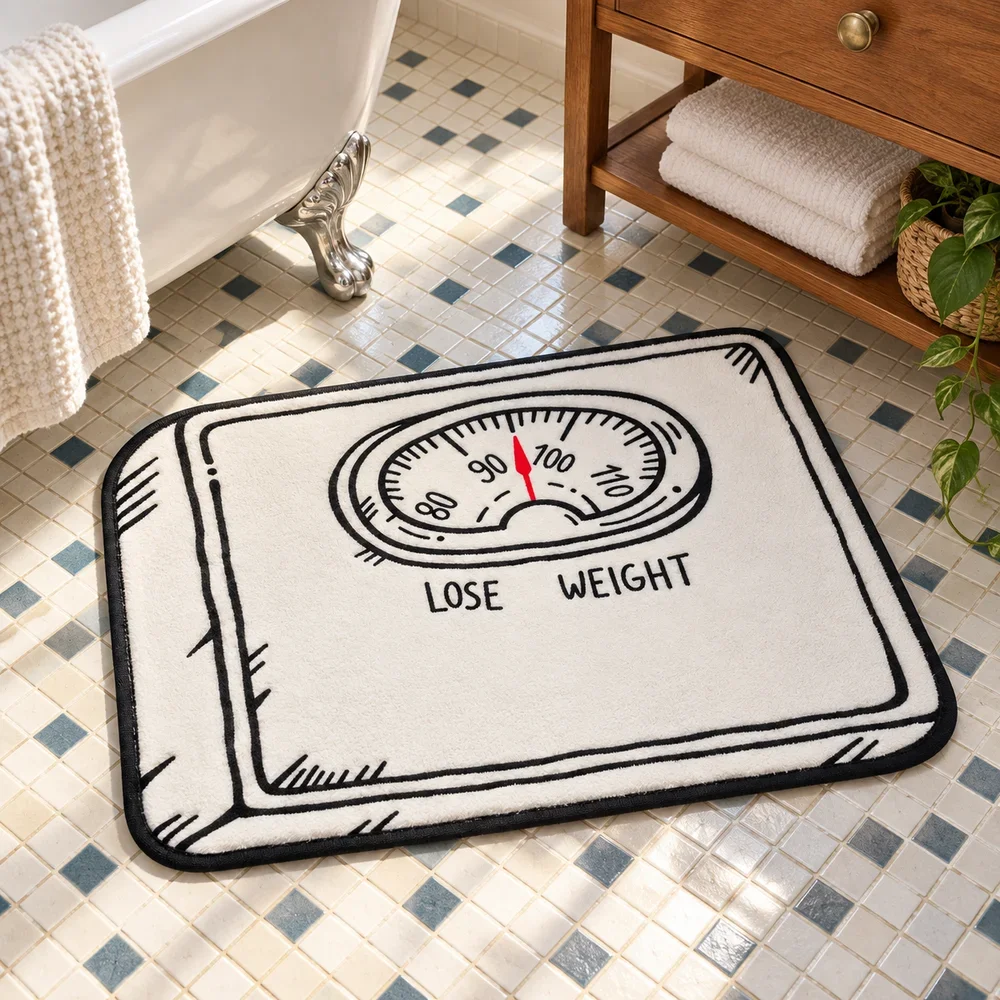 Bathroom Scale Shaped Area Rug Soft Short Plush Lose Weight Retro Sketch Floor Mat for Bathroom Bedroom Entryway Home Decor