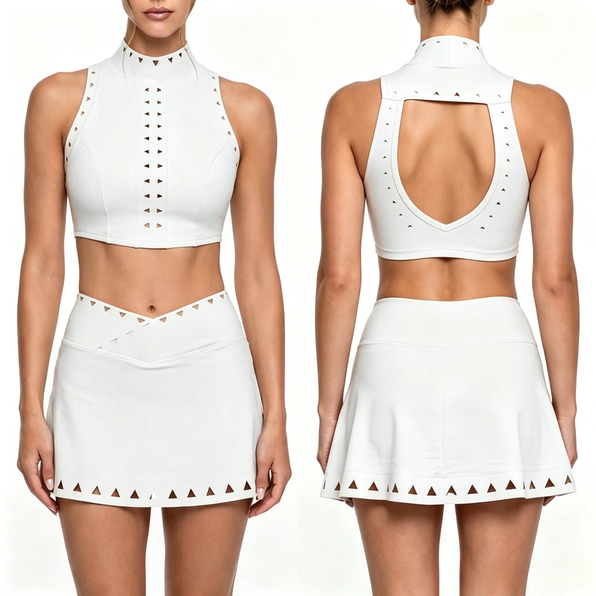 Women 2 Piece Triangle Hollow Out Backless Tennis Skirt Set Sleeveless Crop Top High Waist Mini Skort Golf Yoga Workout Outfits