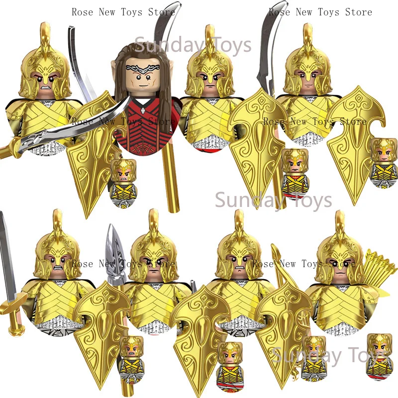 

Medieval Movie Figures Series Noldor Elf Guard Gondor Soldiers Ancient Weapons Combat Equipment Model Building Blocks Kids Toys