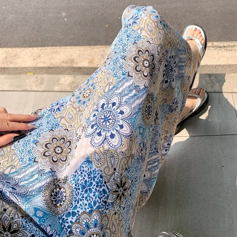 

Exotic Sle n Long Skirt Women's Wrap around Midi Skirt Printed Chiffon Tight Fit Vintage Flavored Full Body Skirts