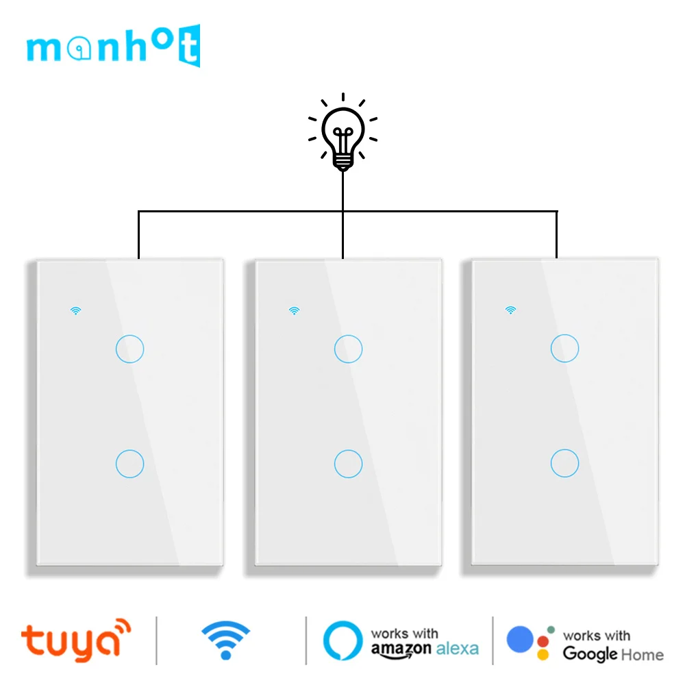 Tuya WiFi Smart US Switch Stair Switches Touch Sensor LED Lights Interruptor 2way Control Alexa Google Smart Home Glass Panel