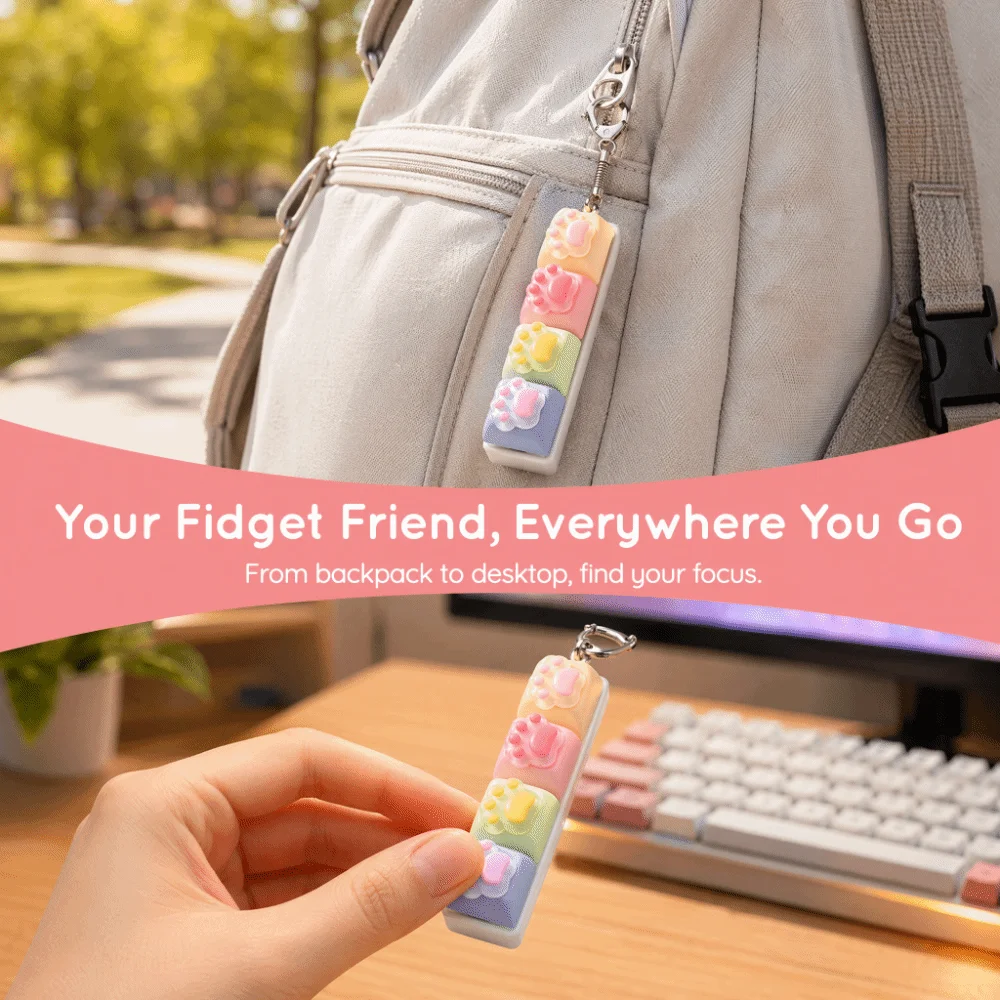 Backpack Pendant Cat's Paw Keyboard Fidget Smooth Texture Colorful Design Cat Paw Squishy Keychain Cat Paw Shape 4 Keys