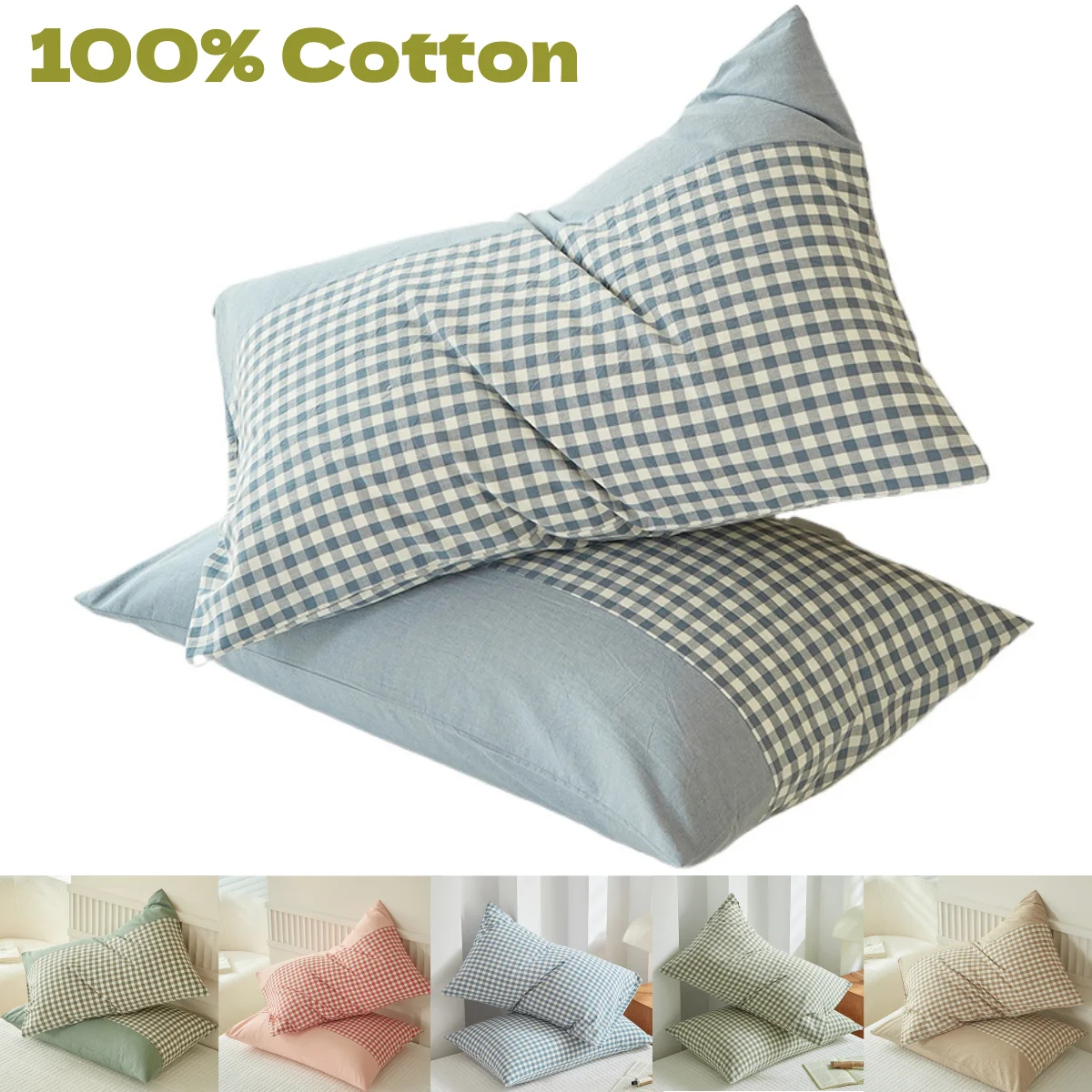 100% Cotton , Grid Cotton Pillowcase Special Wrinkle Craft Super Soft Egyptian Cotton Summer Fall Simple Sleep Pillowcase ﻿