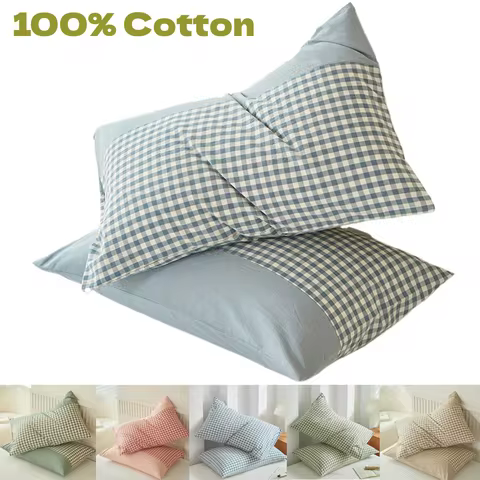 100% Cotton , Grid Cotton Pillowcase Special Wrinkle Craft Super Soft Egyptian Cotton Summer Fall Simple Sleep Pillowcase