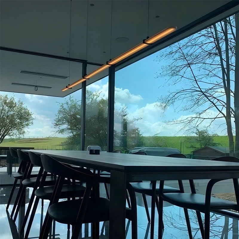 Post-Modern White Ceiling Pendant Lamp For Dining Room Kitchen Table Island Simple Long Strip Design Hanging Chandelier