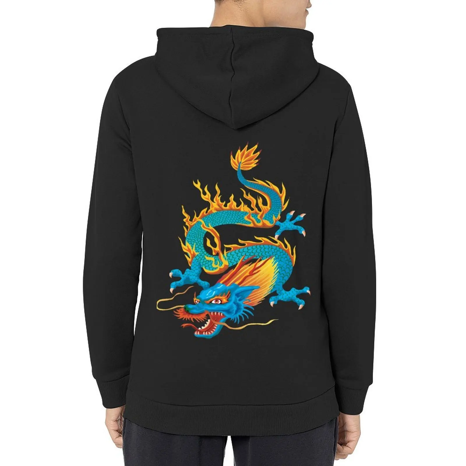

Blue-yellow Oriental Dragon Hoodie korean clothes men's sweat-shirt set autumn jacket men japanese style hoodie