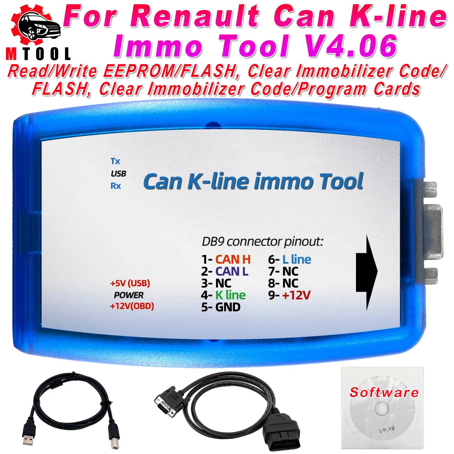 For Renault Renaultman Can K-line Immo Tool V4.06 Fit for Renault CAN / K-line ECU Tool OBD2 Programmer Tool Read / Write EEPROM