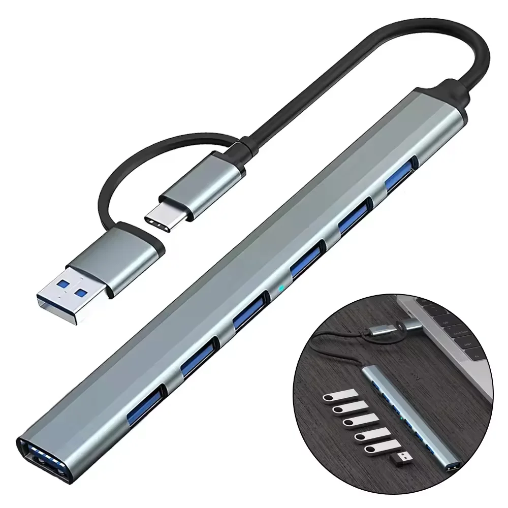 7 Ports USB 3.0 TypeC HUB Expander High Speed OTG Adapter Docking Station For PC Macbook Laptop Hard Drive Mouse Keyboard