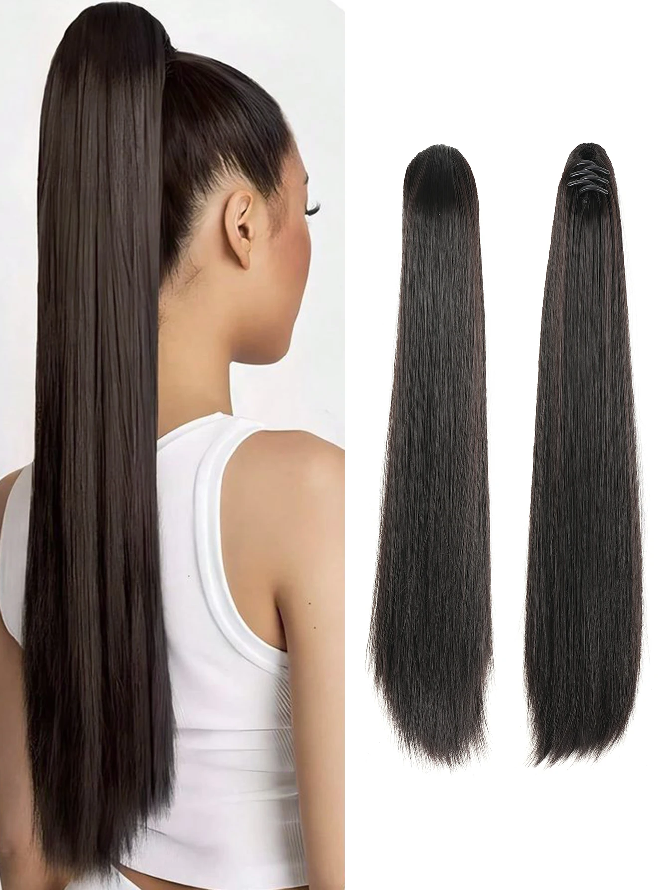 

Наращивание хвоста 20 дюймов, зажим для наращивания волос, длинный прямой хвост, наращивание волос, синтетический шиньон, натуральный черный