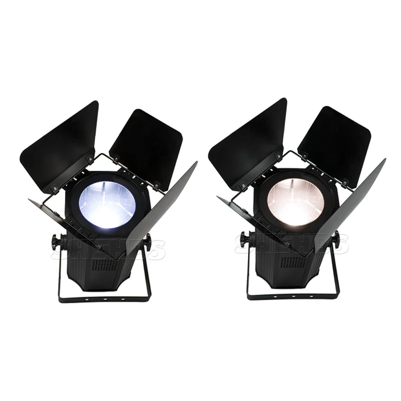 SHEHDS 2PCS LED Zoom 200W COB Warm Cool White Par Lights with Barn Doors DJ Disco Theater Light Music Christmas Decorative