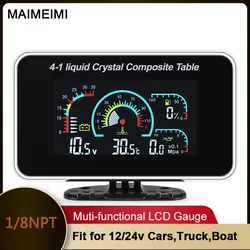 12V-24V LCD Digital Car Gauge Muti-functional 2/3/4 IN 1 Water Temp Meter Voltmeter Oil Pressure Fuel Level Gauges Sensor 1/8npt