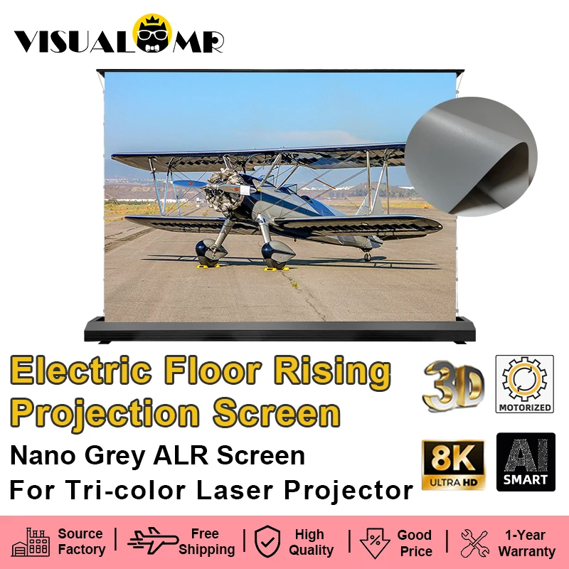 

Электрический напольный нано-серый проекционный экран, натянутый вкладку, 150 дюймов, моторизованный, 4K/8K, подходит для трехцветных лазерных проекторов 3D